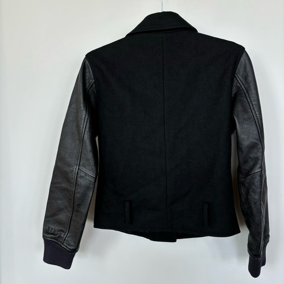 Nike NSW Black Wool & Leather Jacket Size S - Picture 4 of 8